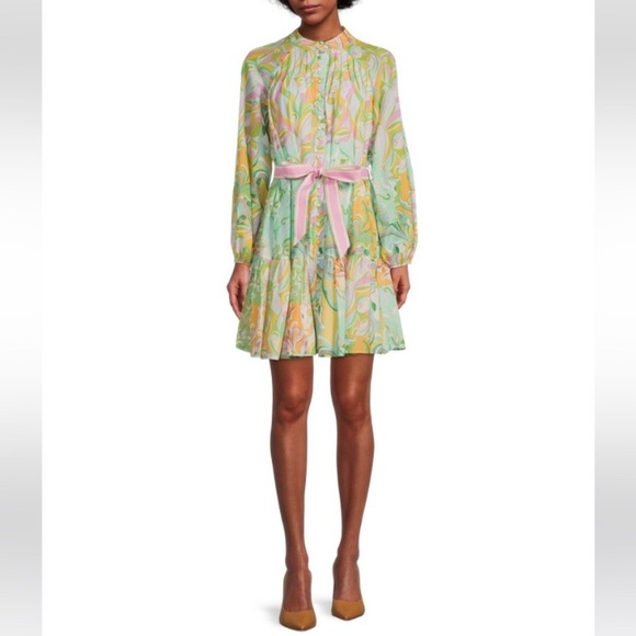 ANTONIO MELANI Brynn Pastel Paisley Print Ribbon Belted Dress - Picture 3 of 10